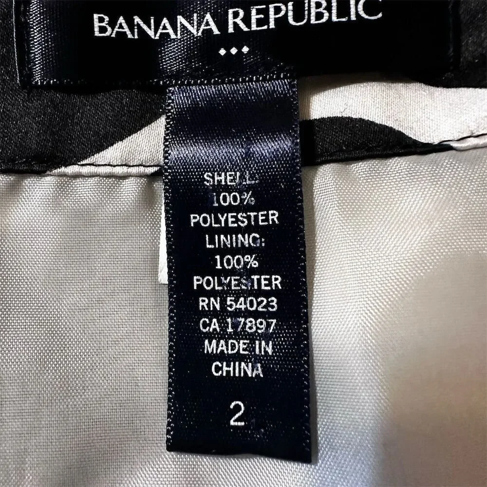 Banana Republic Black White Strapless Satin Geometric Cocktail Dress Side Zipper